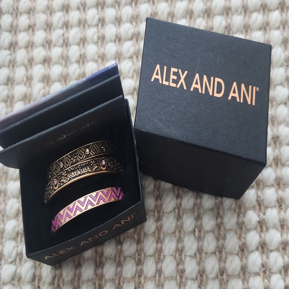 Women's Alex and Ani Bracelets One Size Gold Pink Grape Sangria Cuff Set